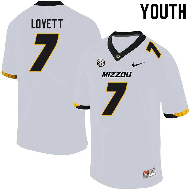 Youth #7 Dominic Lovett Missouri Tigers College Football Jerseys Sale-White